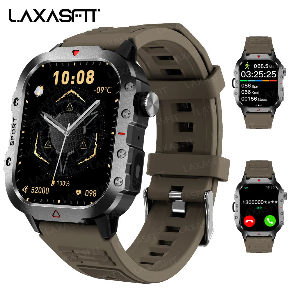 LED Flashlight Smart Watch Men Sports Fitness Bluetooth Call Heart Rate Health Monitor Outdoor Smart Watch Holiday Gift