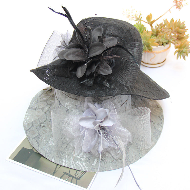 Women's New Lace Mesh Flower Big Brim Sun Hat