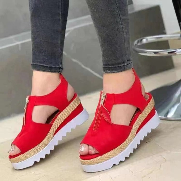 New European And American Fashion Casual Flat Wedge Fish Mouth Sandals