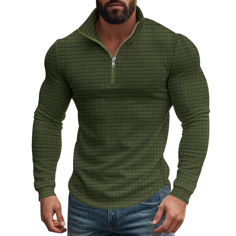 Half Zipper Small Plaid Casual Stand Collar Long Sleeve Sweater