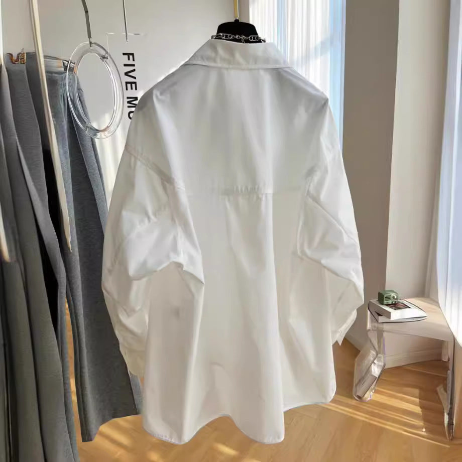 Spring Outfit Sheep-leg Sleeve Loose-fitting Long-sleeve White Shirt