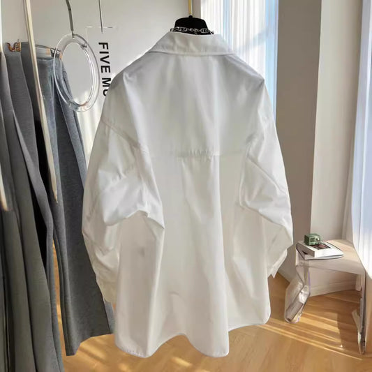 Spring Outfit Sheep-leg Sleeve Loose-fitting Long-sleeve White Shirt