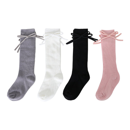 Girls' Bow Tube Socks Children's Monochrome Flat Mouth