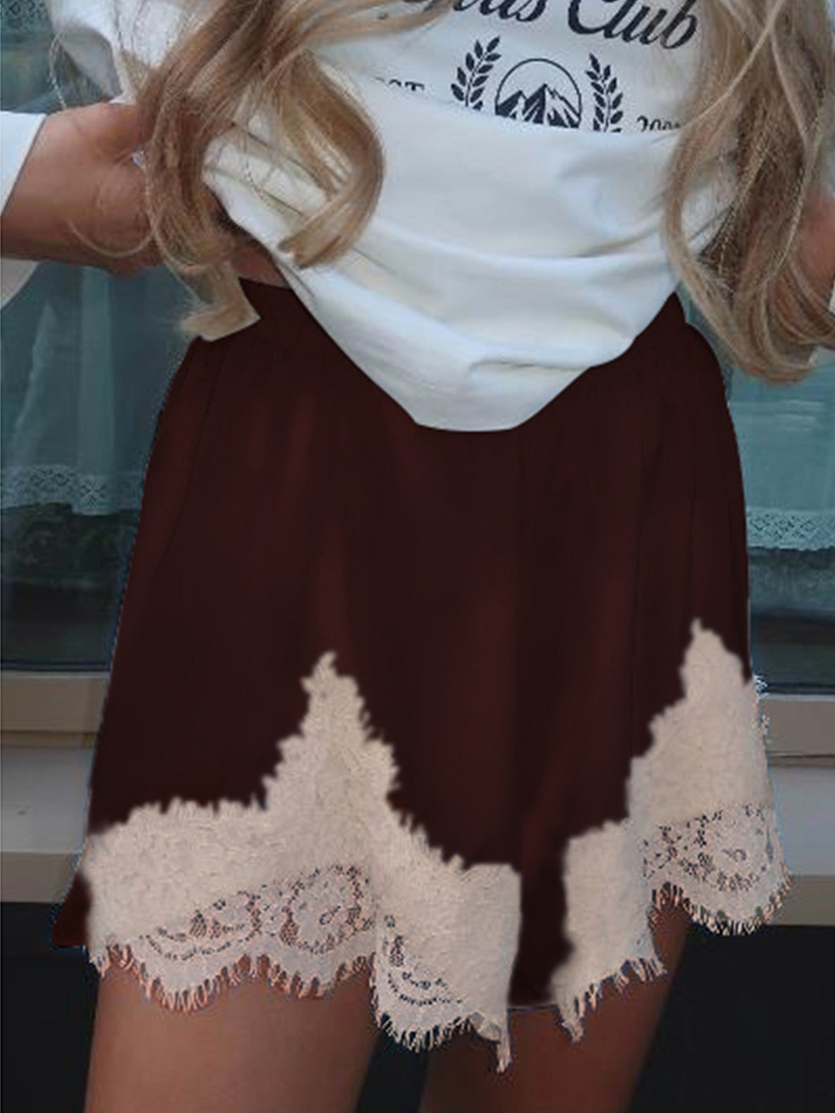Patchwork Casual Lace Shorts For Women