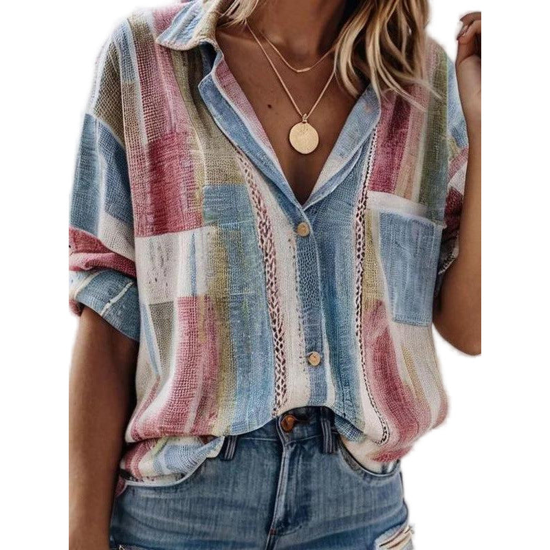 Women's Autumn New Polo Collar Long-sleeved Cardigan Single-breasted Loose Leisure All-matching