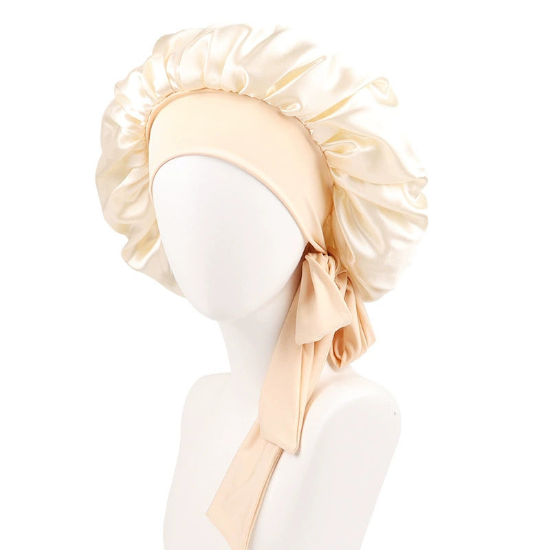 Stretch Ribbon Bowknot Silk Round Cap Solid Color