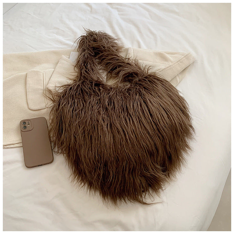 Women's Plush Retro Love Shoulder Bag