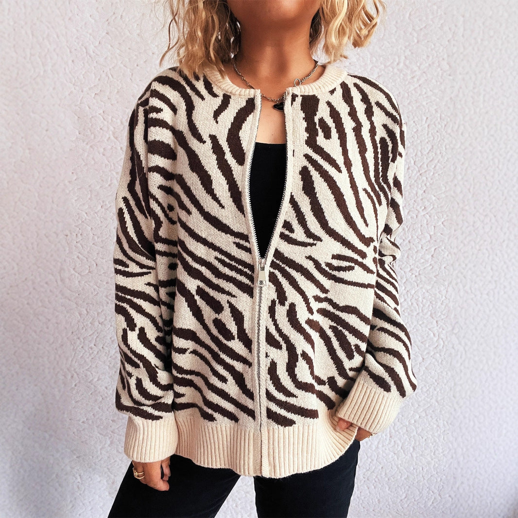 Color Block Zebra Stripes Round Neck Fashion Leisure Commute Women's Sweater
