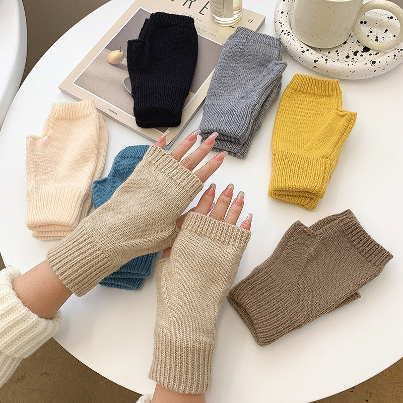 Women's Warm Knitting Wool Half Finger Gloves