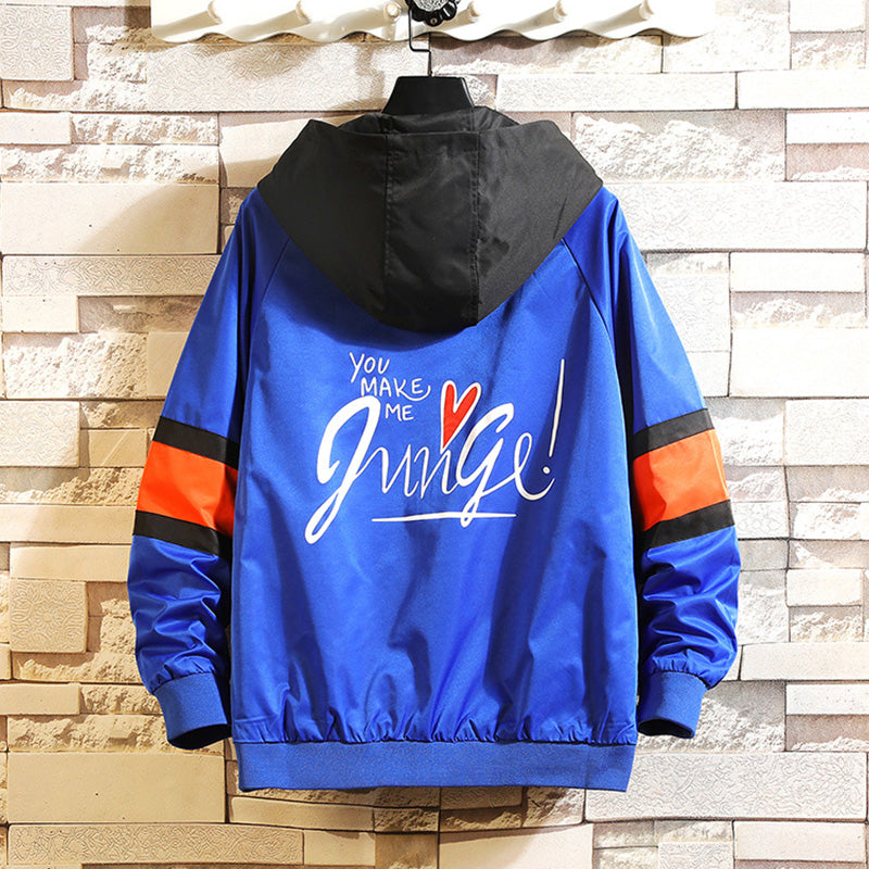 Workwear Hooded Jacket Men's Loose Plus Fat Plus Size Contrast Stitching Jacket