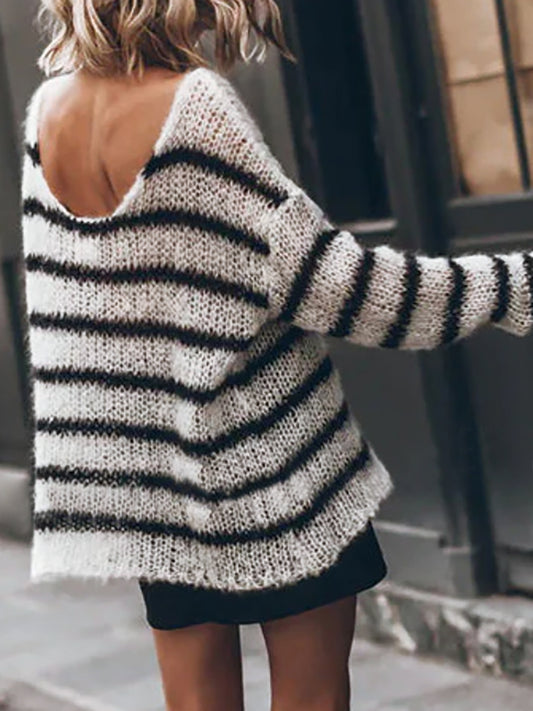 Sweater Women's Round Neck Long Sleeve Striped Blouse Casual Spring And Summer