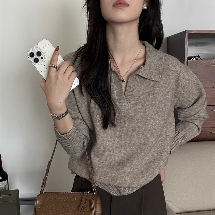 Womens Casual Retro Long-Sleeve Knitted Sweater