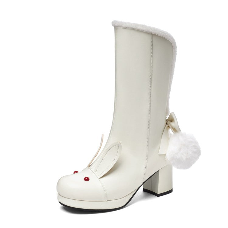 Faux Short Plush Chinese Heel Boots