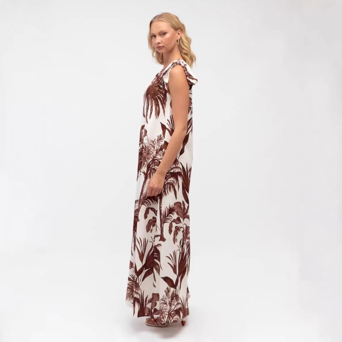 Printed Off-Shoulder Slip-Detail Sleeveless Dress For Women