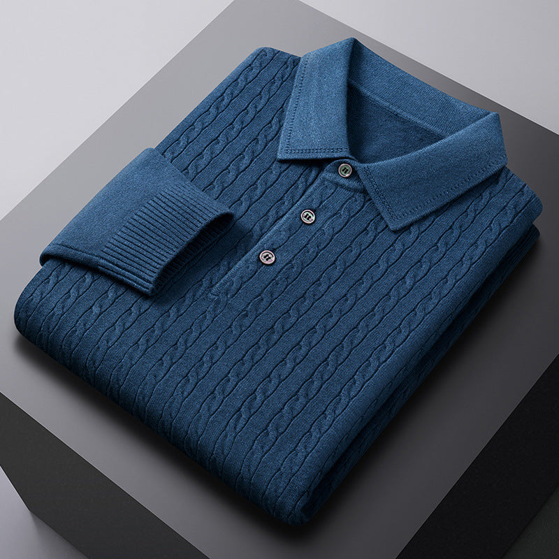 Autumn New Twisted Floral Polo Long Sleeve Loose Casual Bottoming Sweater For Men