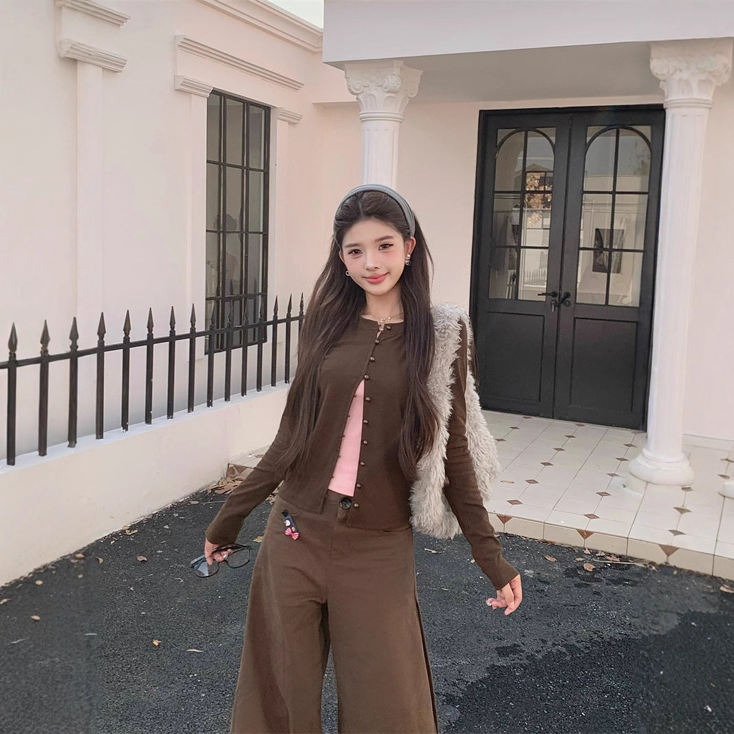 Women's Autumn Korean Style Niche Retro Versatile Fake Two-Piece Top