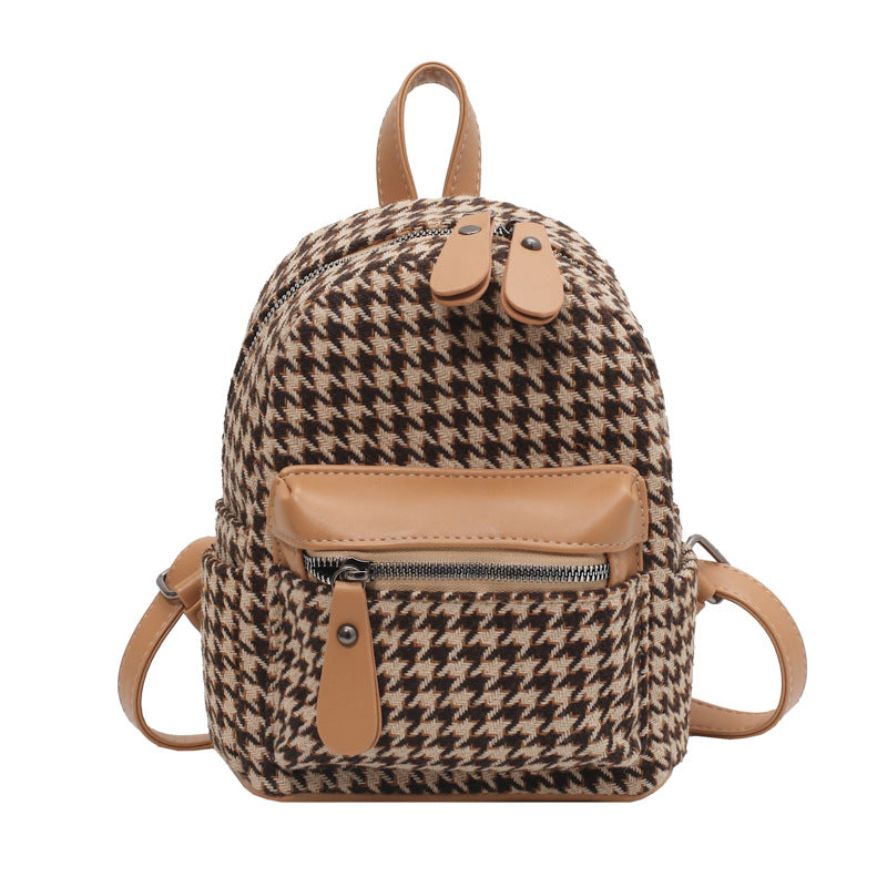 e Vintage Trendy Plaid Print Pu Leather Mini Backpacks