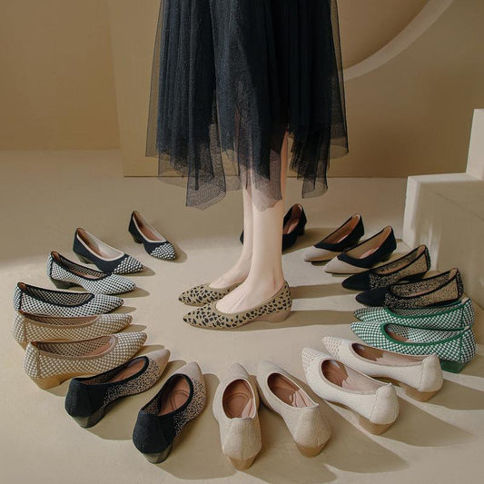 Soft Bottom Woven Pointed Toe Wedge Flyknit Pumps Breathable Flat Women's Shoes