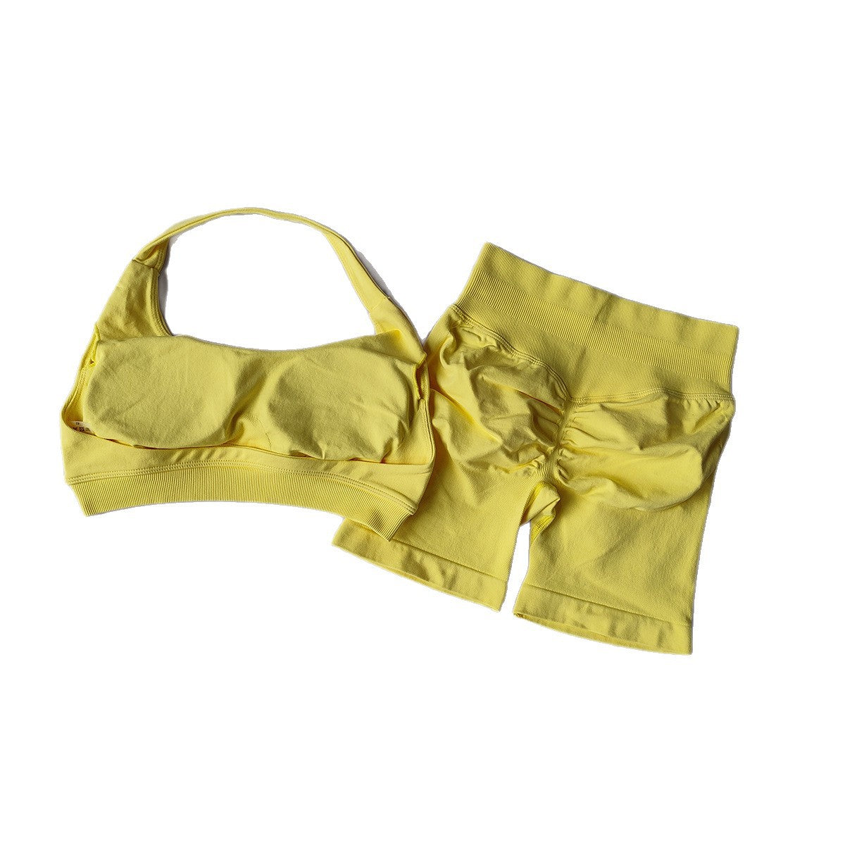 Silk Halter Bra And Peach-butt Shorts Yoga Set