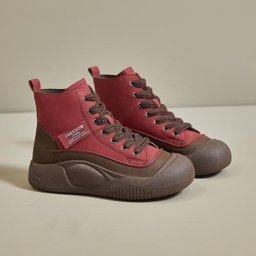 Retro Casual Womens High Top Leather Shoes That Add Height And Create A Slimming Look