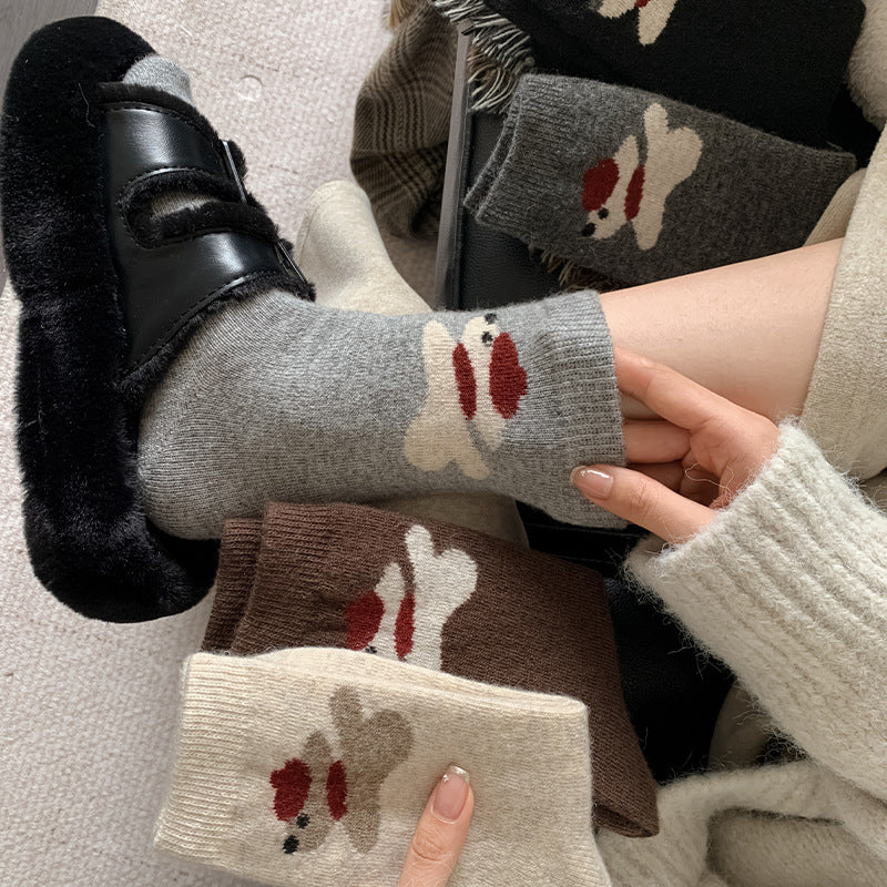 Women's Socks Winter Thickening Wool Socks Cartoon Scarf