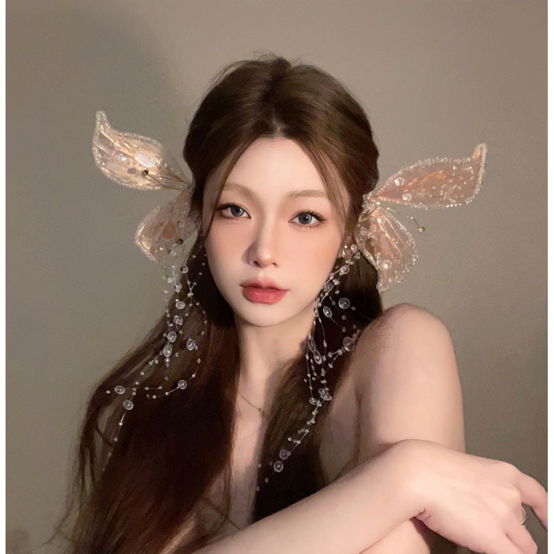 Ladies Bridal Wedding Butterfly Wings Tassel Elf Crystal Headwear