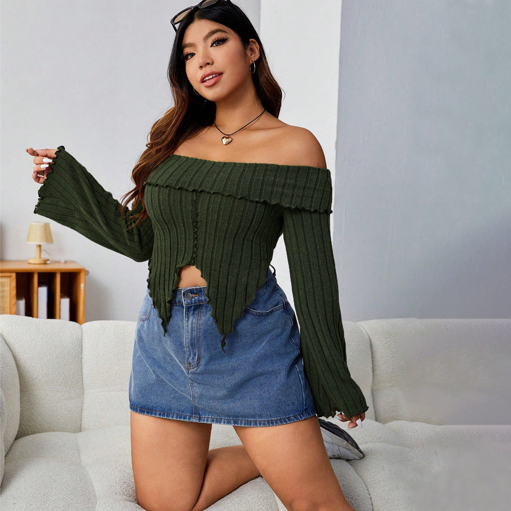 Women's Solid Color Long Sleeve Off Shoulder Irregular Top