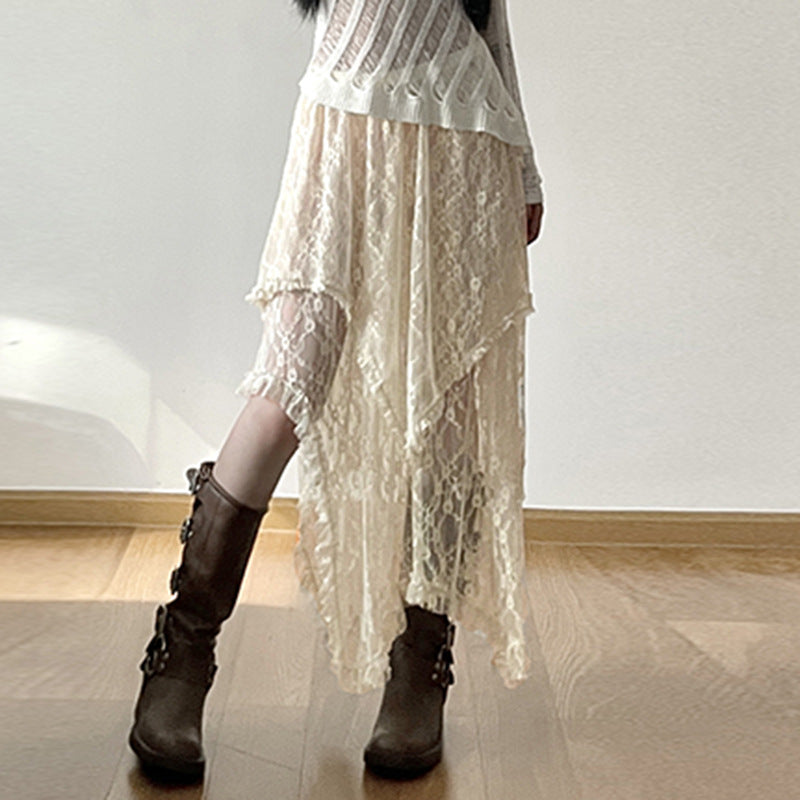 Women's Fashion Casual Vacation Style Low Waist Double Layer Lace Long Dress