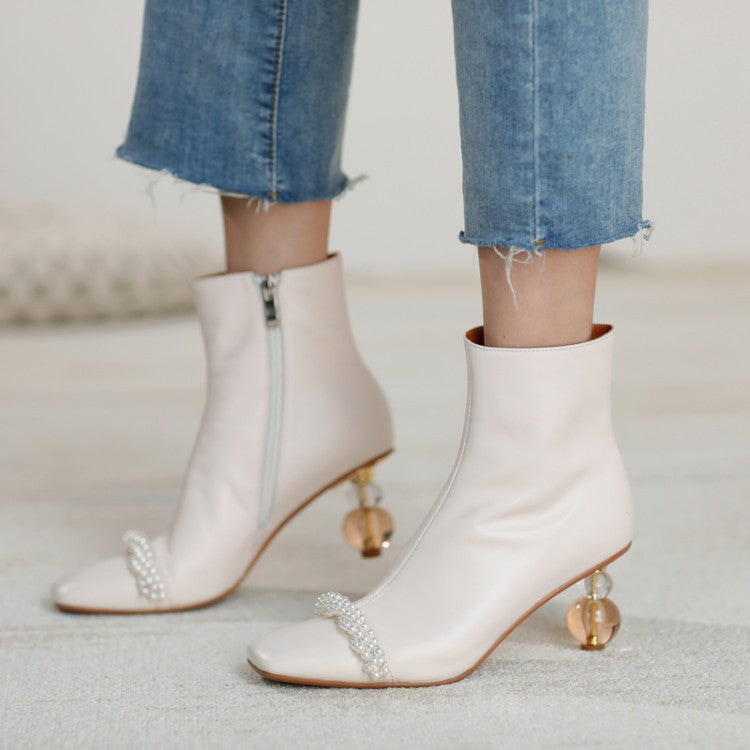Xiaoxiang Pearl korte damestøvler med formet høj hæl Martin Single Boots