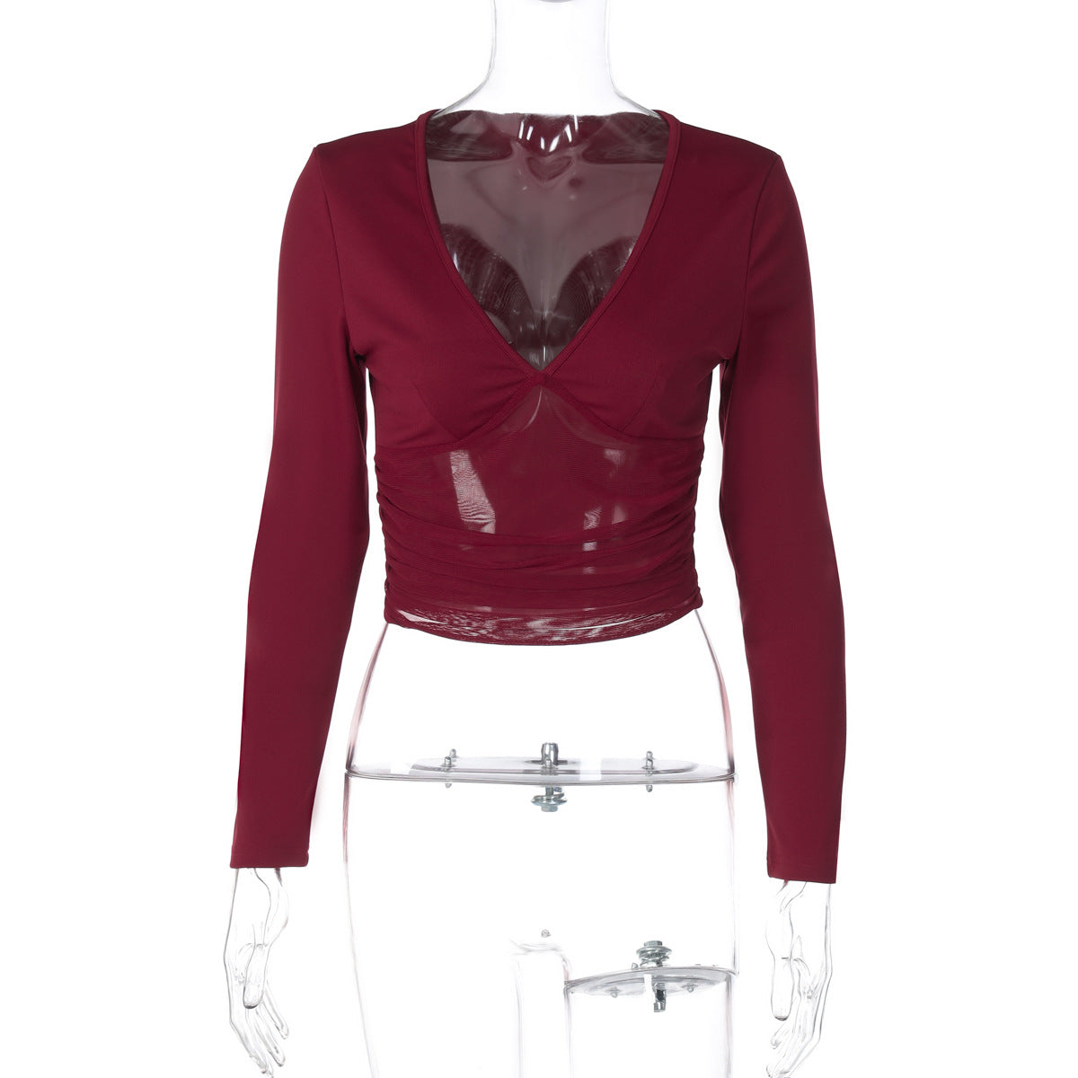 Women's Mesh Slim Fit Patchwork Slimming Long Sleeve Top