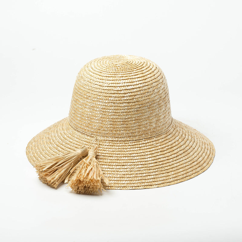 Women's Raffia Fringe Decorative Pot Straw Hat