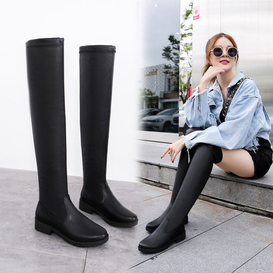 Over-the-knee Boots Women's Low-heeled High-top Elastic Boots