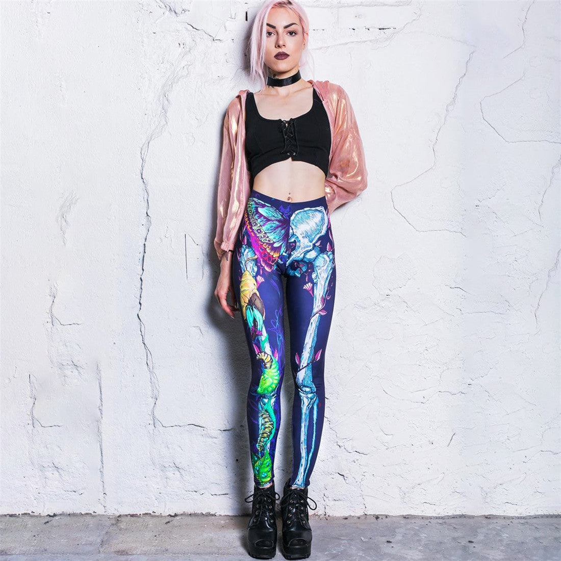 Punk Butterfly Skull Digital Printing Cropped Pants
