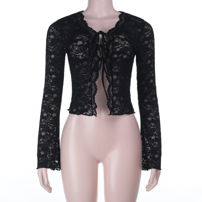 Elegant Sexy See-through Cardigan Slim-fit Slimming Lace Top