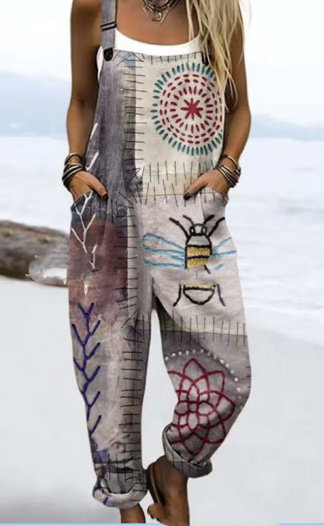 Printed Pocket Women's Suspender Trousers