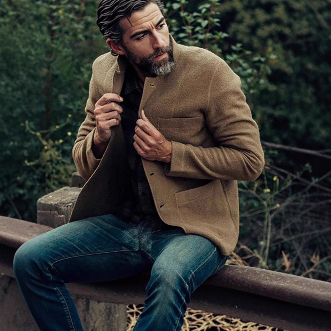 Men's Youthful Foreign Trade Solid-Color Trendy Fashion Wool Jacket