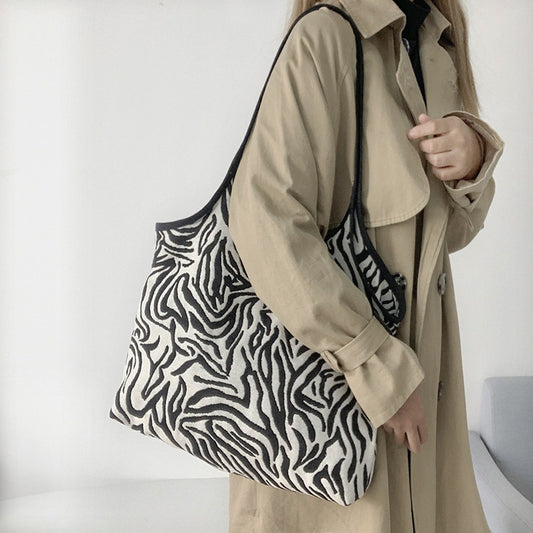 Women's Fashion Large Capacity Undershirt Zebra Print Canvas Bag