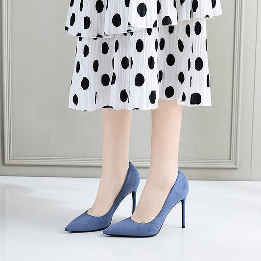 New Single Layer Shoes Women's Fashion Pointed Stiletto Heels Temperament Pure Color Business Ol Women's Shoes