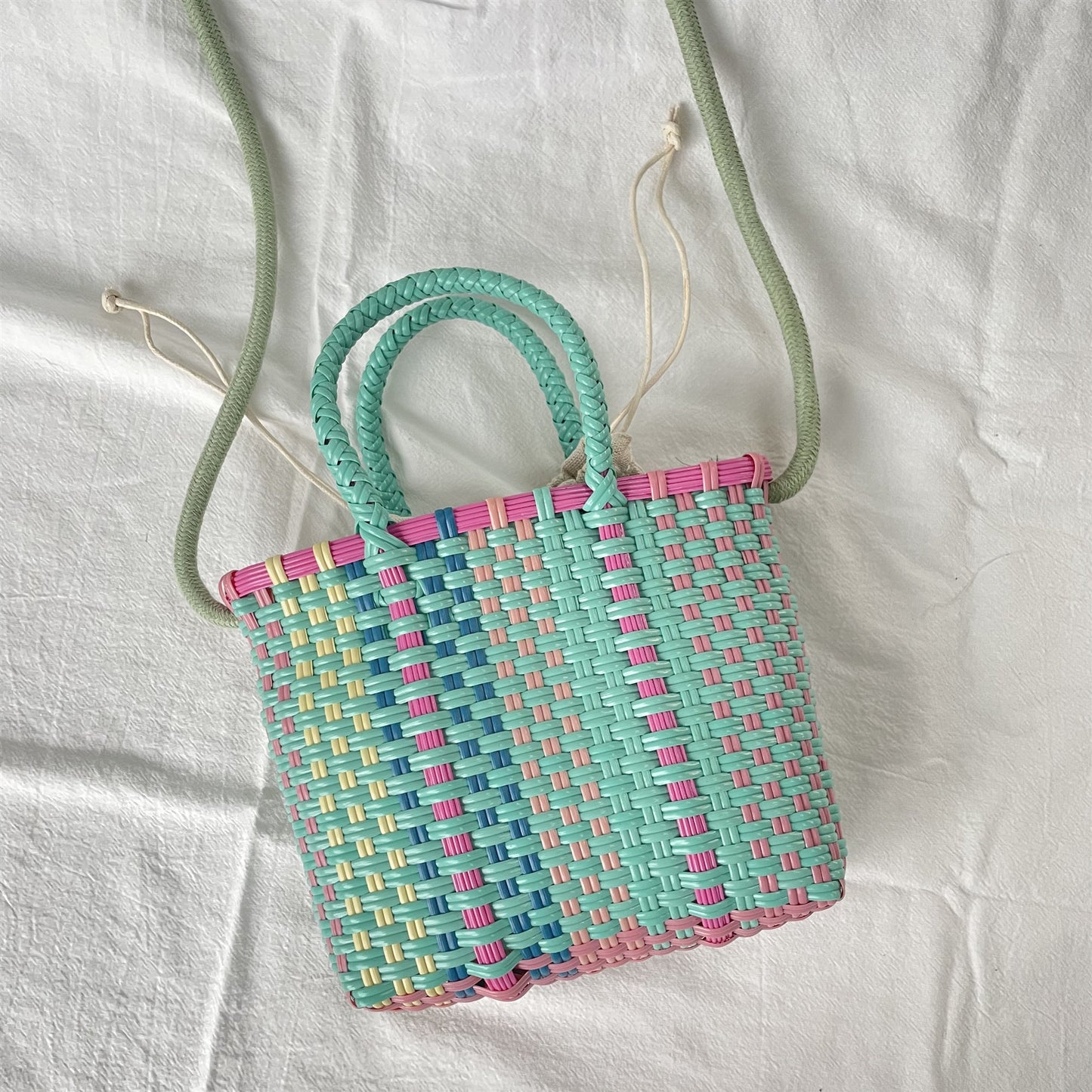 PVC Straw Woven Bag Pure Handmade Clash Of Colors