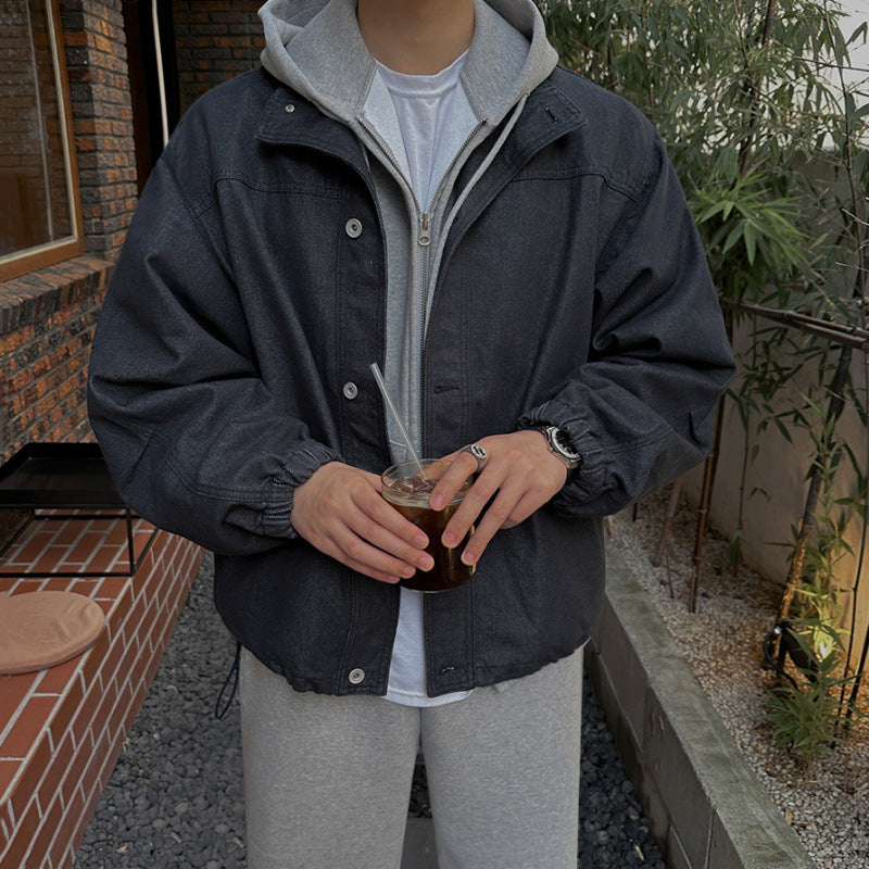 Stand Collar Denim Men's And Women's Autumn And Winter Loose Cargo Jacket