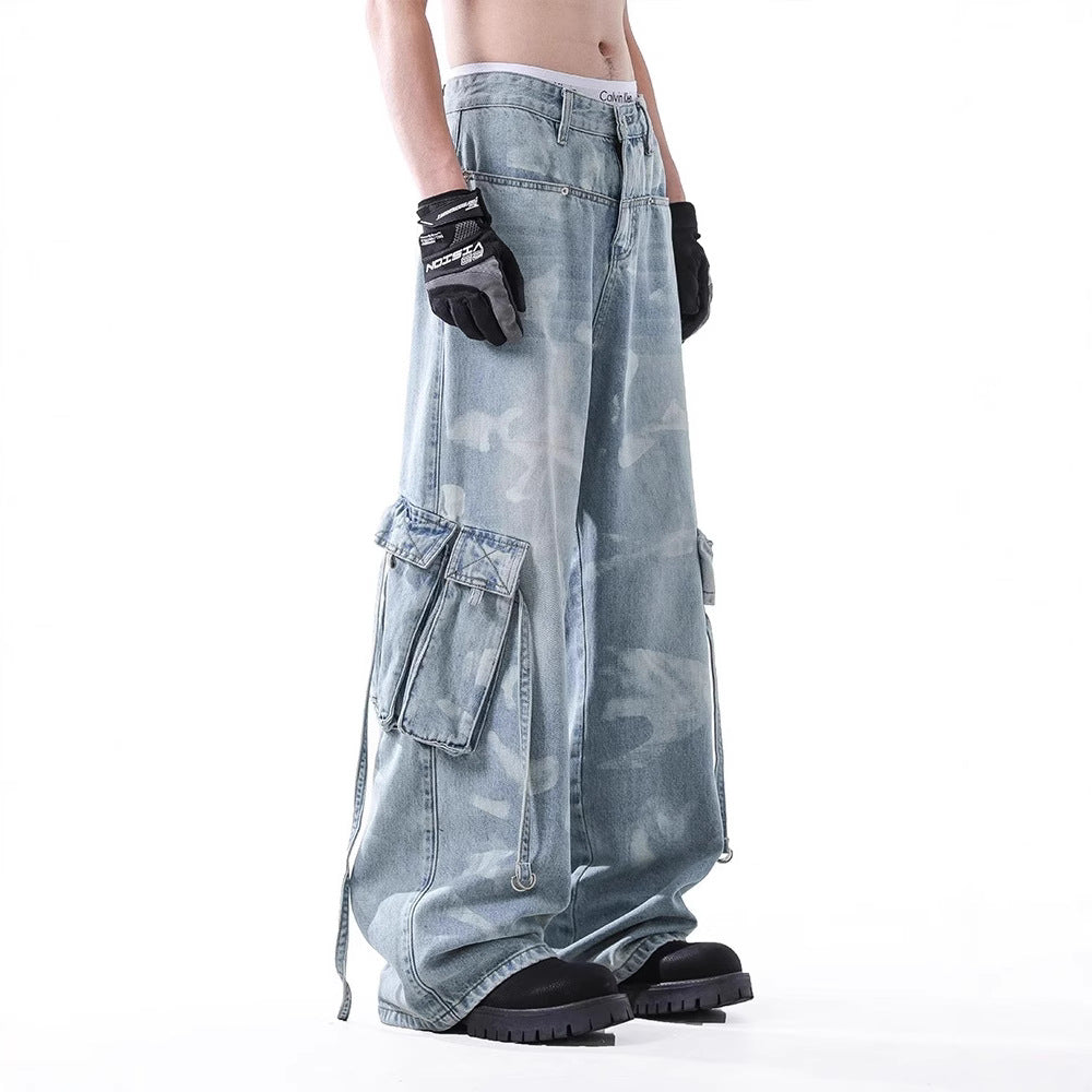 American Retro Tie-dyed Denim Overalls