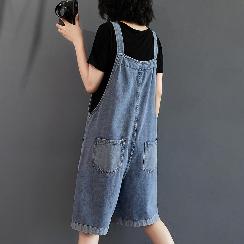 Women's Retro Denim Five Pants Loose Overalls Shorts