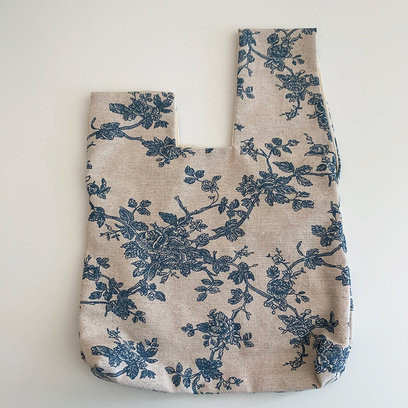 Japanese Style Multi-color Printed Linen Wrist Bag