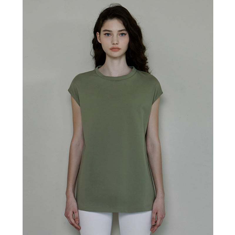 Long Thigh-length Fitness Vest Crew Neck Split Loose Running Athletic Clothing Yoga Clothes T-shirt