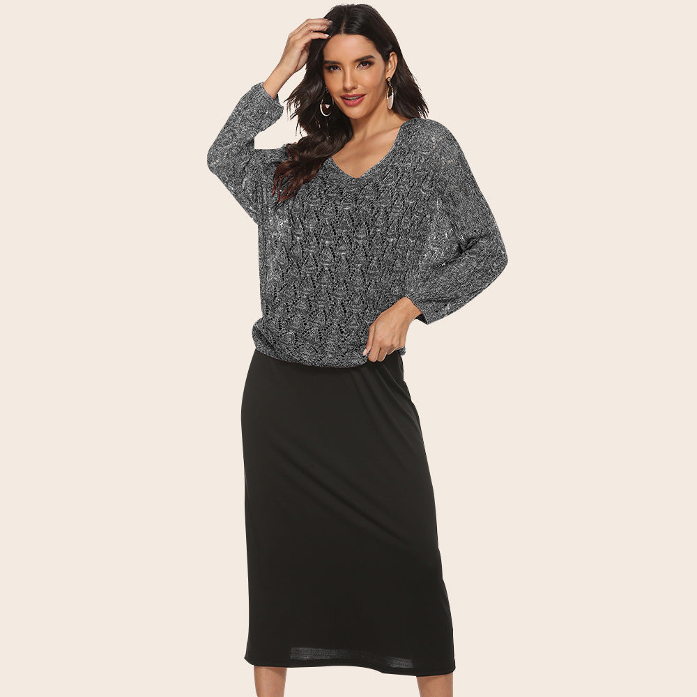 Women's Batwing Sleeve Knitwear Dress Suit