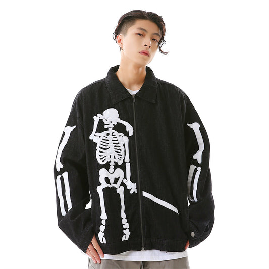 Men's Skull Embroidered Loose Jacket