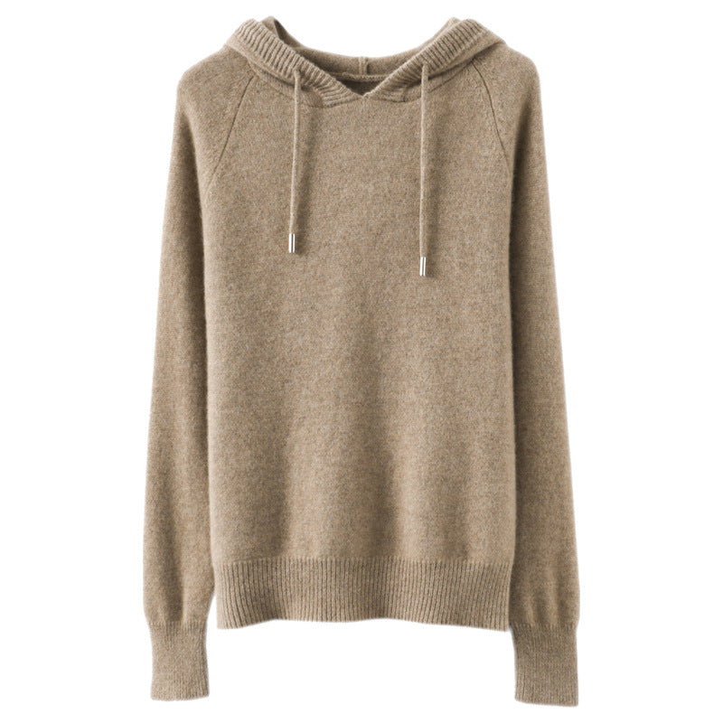 Loose Drawstring Casual Pullover Solid Color Outerwear Hooded Knitted Hoodie