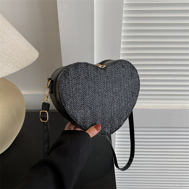 Straw Shoulder Cute Heart Shape Mini Crossbody Bag