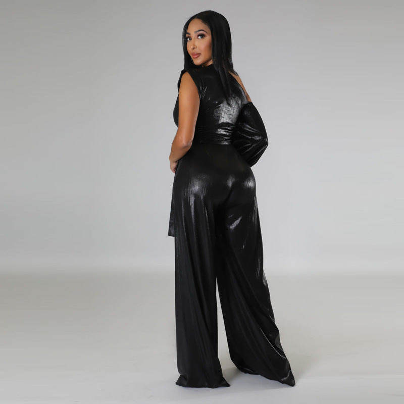 Autumn And Winter New Wide-leg Pants Sexy Solid Color Evening Dress Jumpsuit