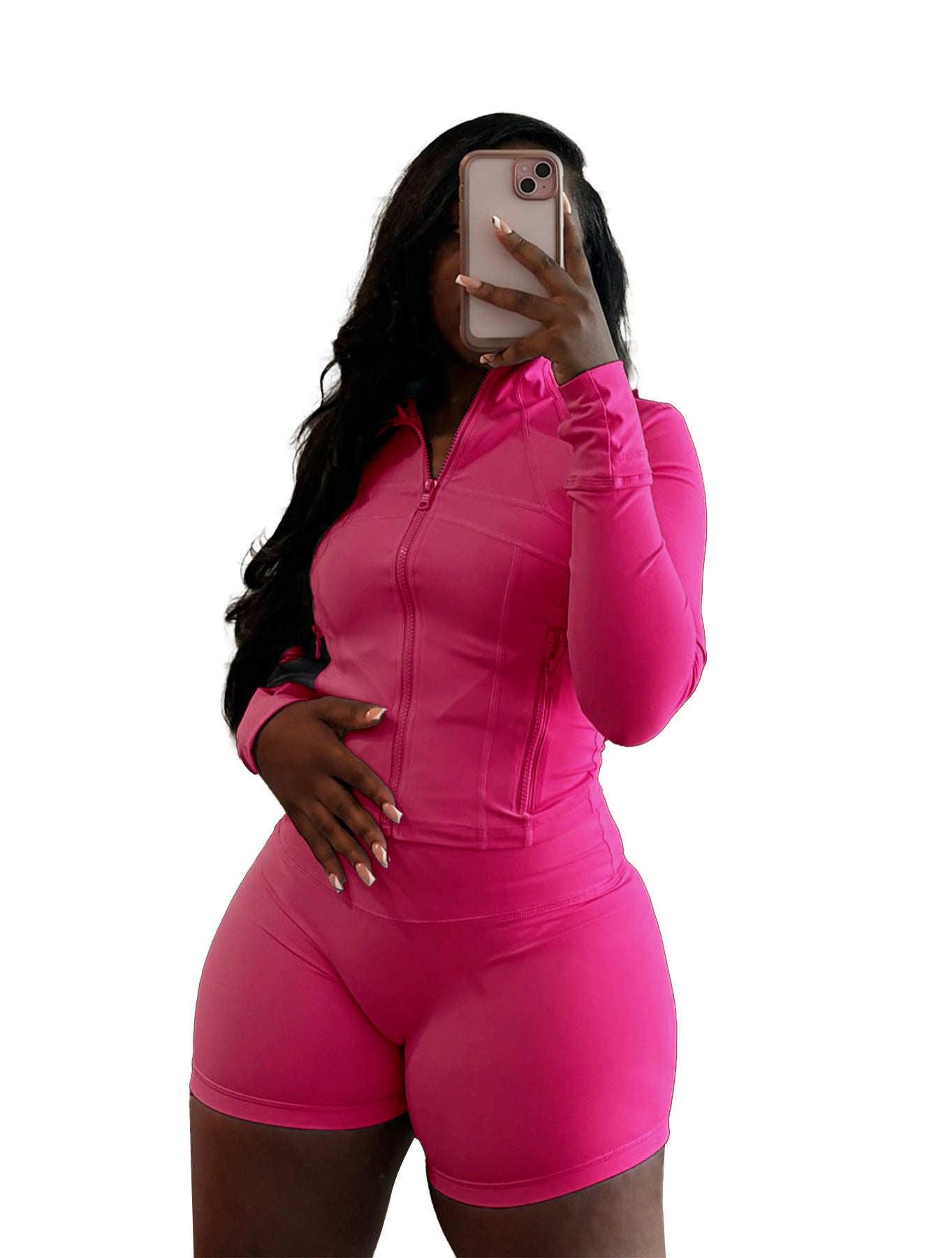 Spring And Summer Sporty Casual Sexy Tight Long-sleeve Shorts Two-piece Set